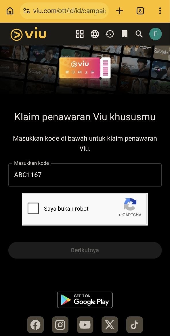 Form input kode voucher Viu